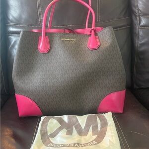 Michael Kors Pink and Brown Signature Tote